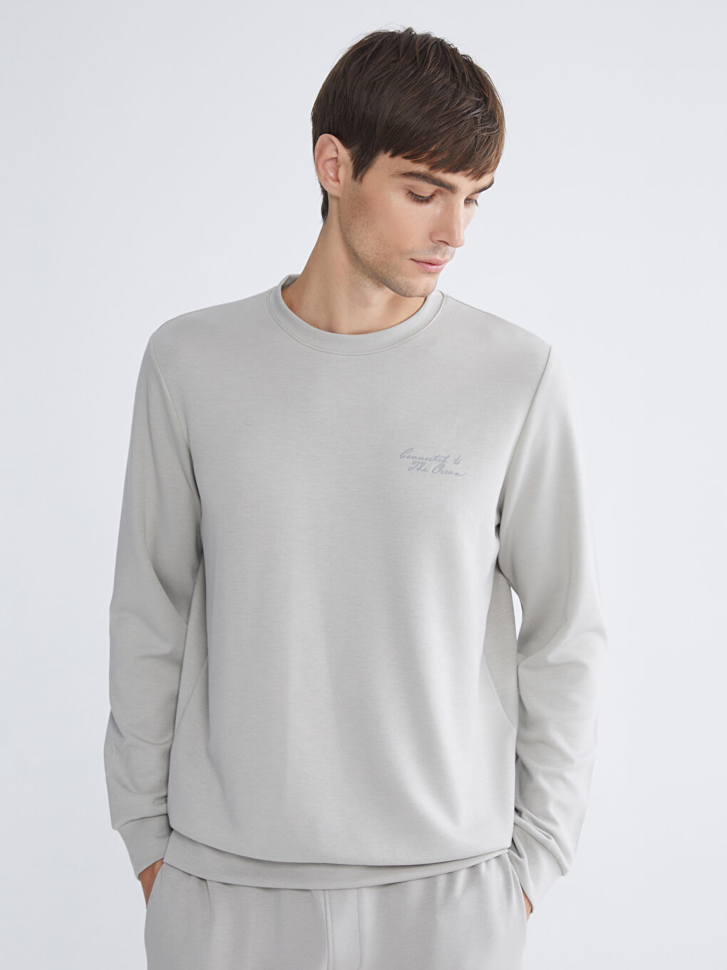 Gri Bisiklet Yaka Erkek Sweatshirt