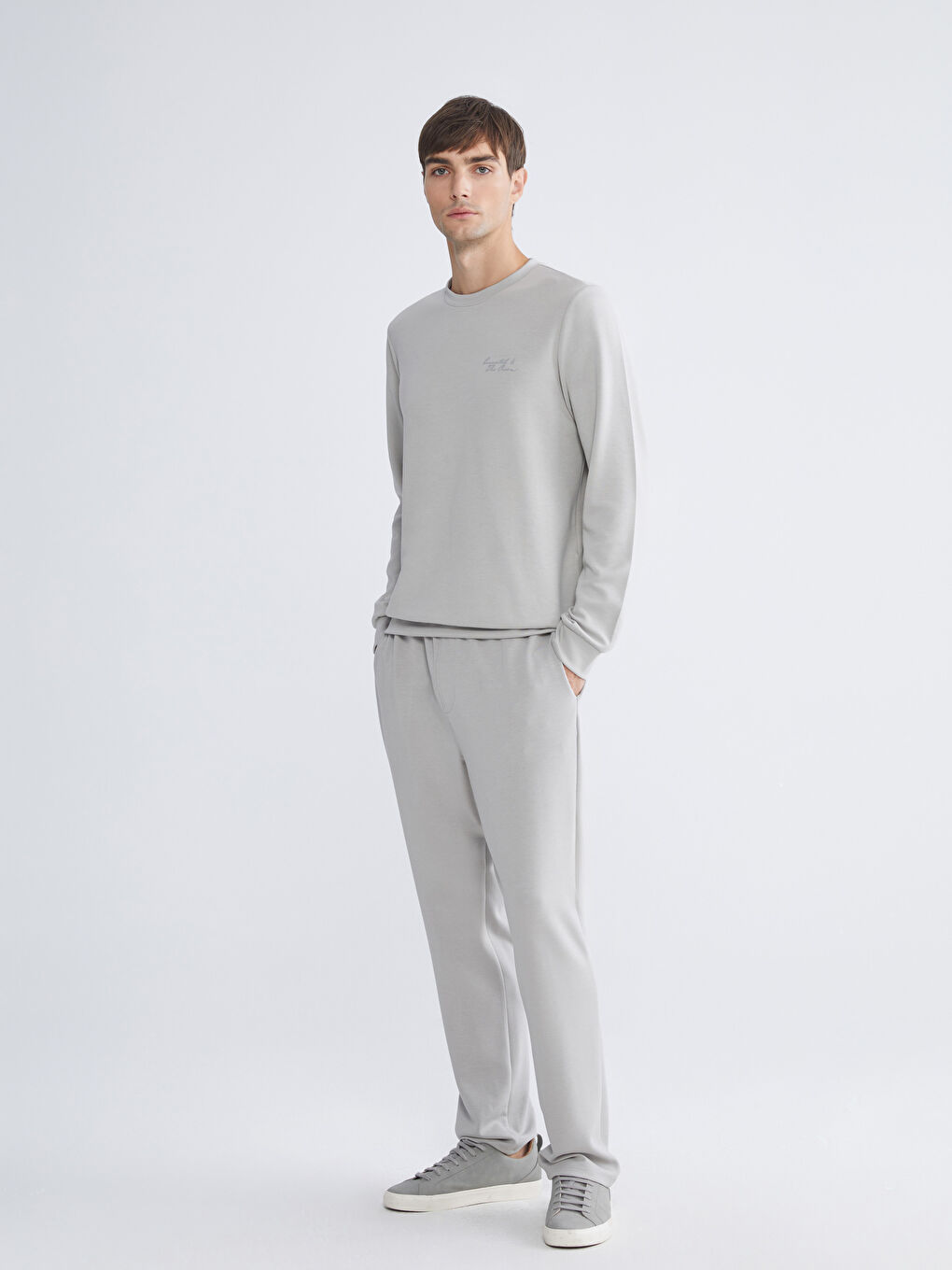 Gri Bisiklet Yaka Erkek Sweatshirt-1