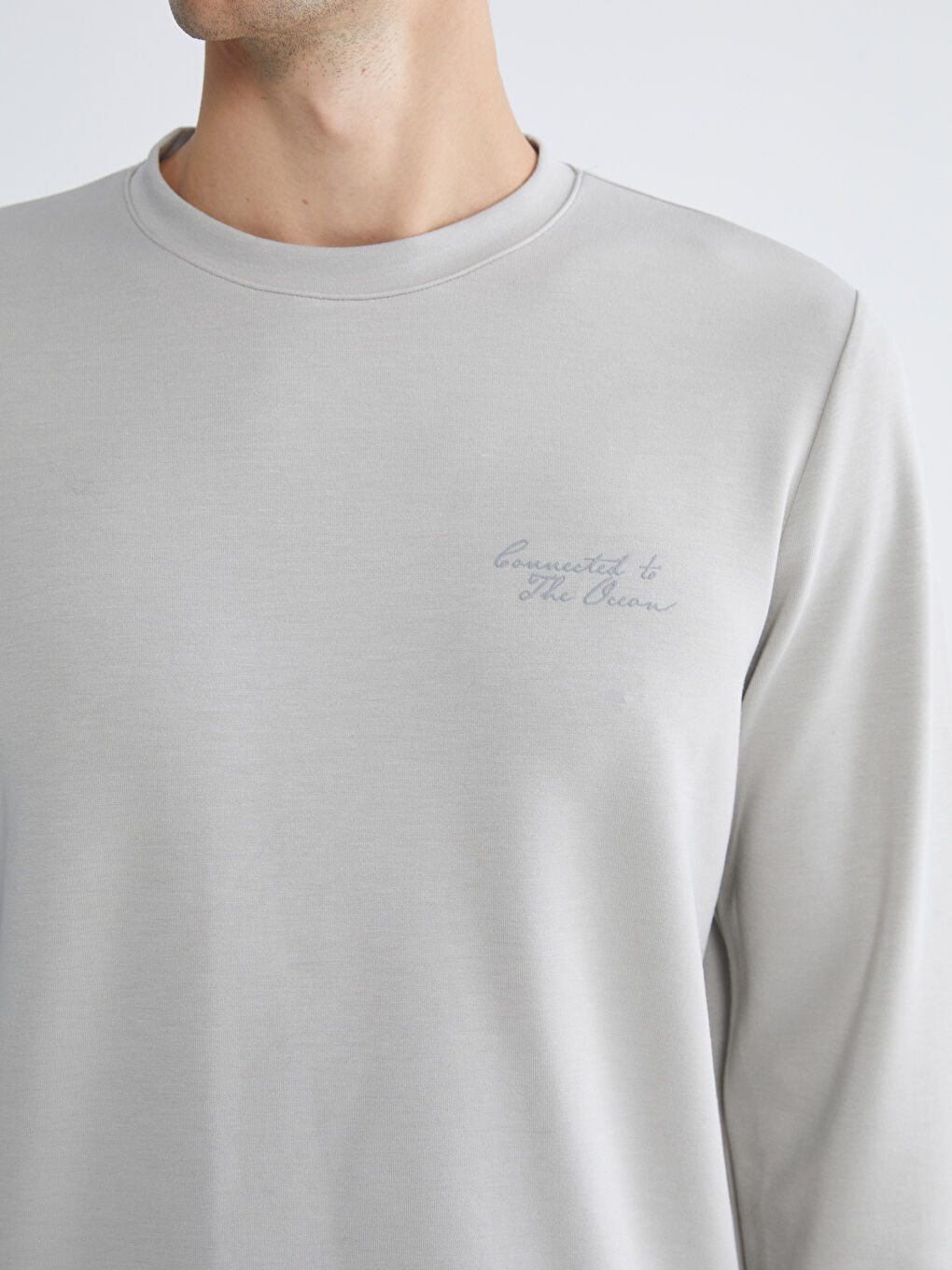 Gri Bisiklet Yaka Erkek Sweatshirt-2