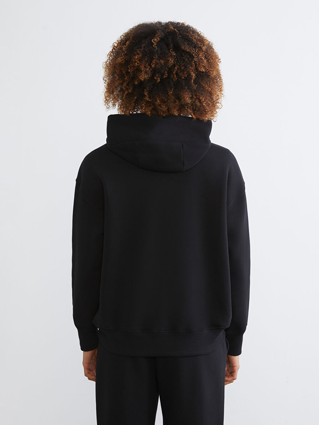 Siyah Kanguru Cepli Kadın Kalın Hoodie-3