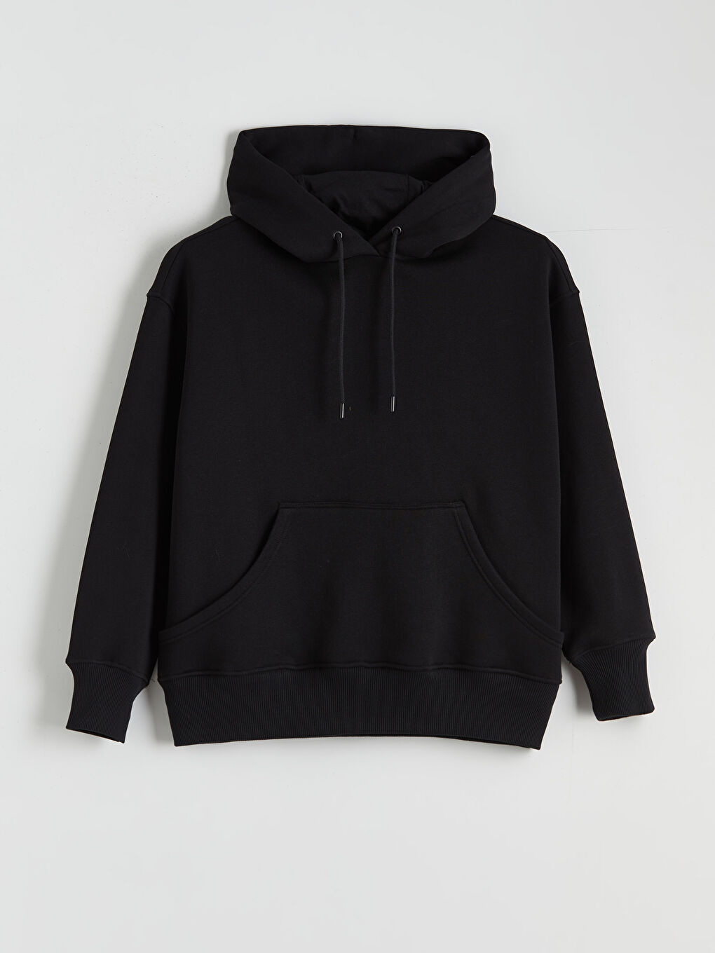 Siyah Kanguru Cepli Kadın Kalın Hoodie-4
