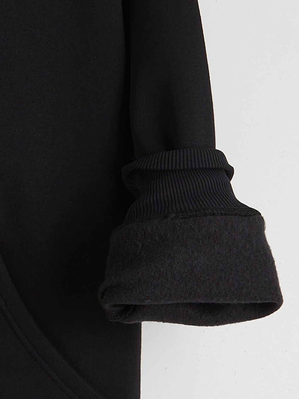 Siyah Kanguru Cepli Kadın Kalın Hoodie-5