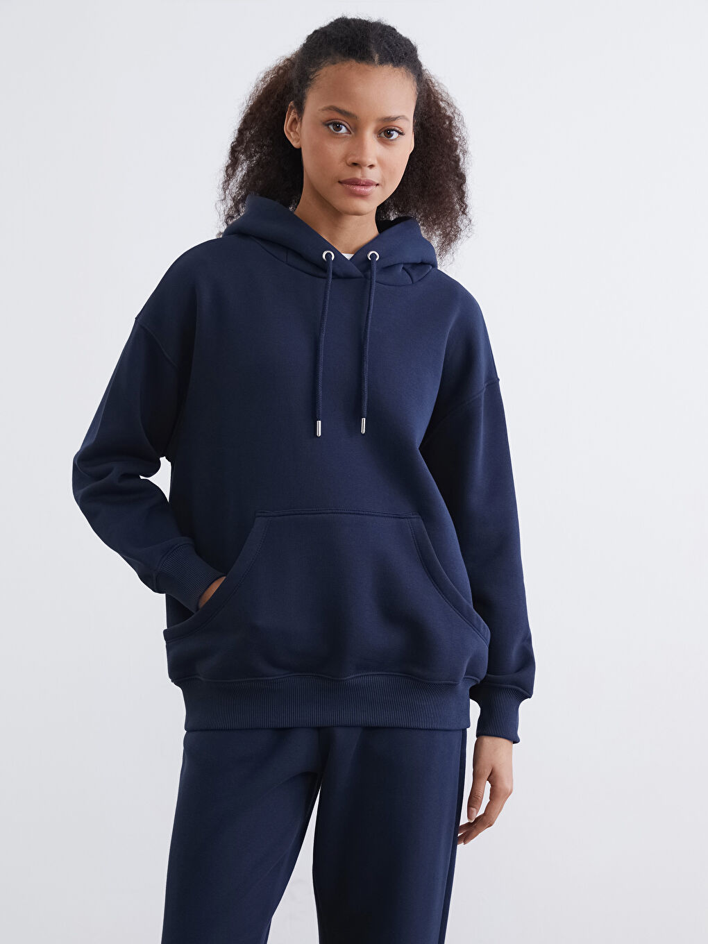 Lacivert Kanguru Cepli Kadın Kalın Hoodie