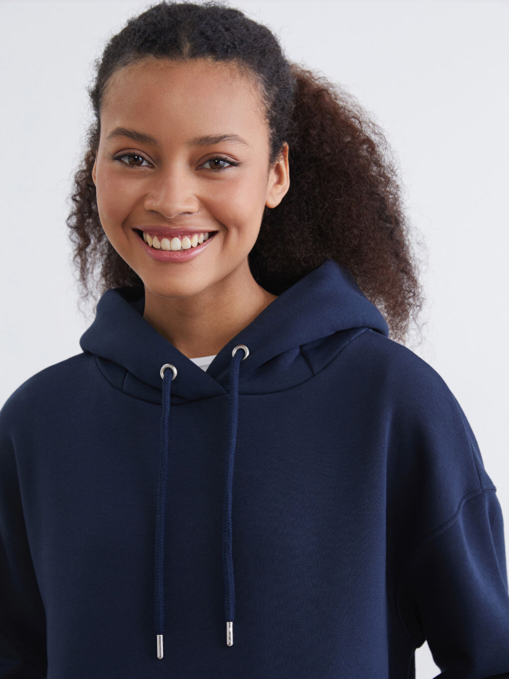 Lacivert Kanguru Cepli Kadın Kalın Hoodie-2