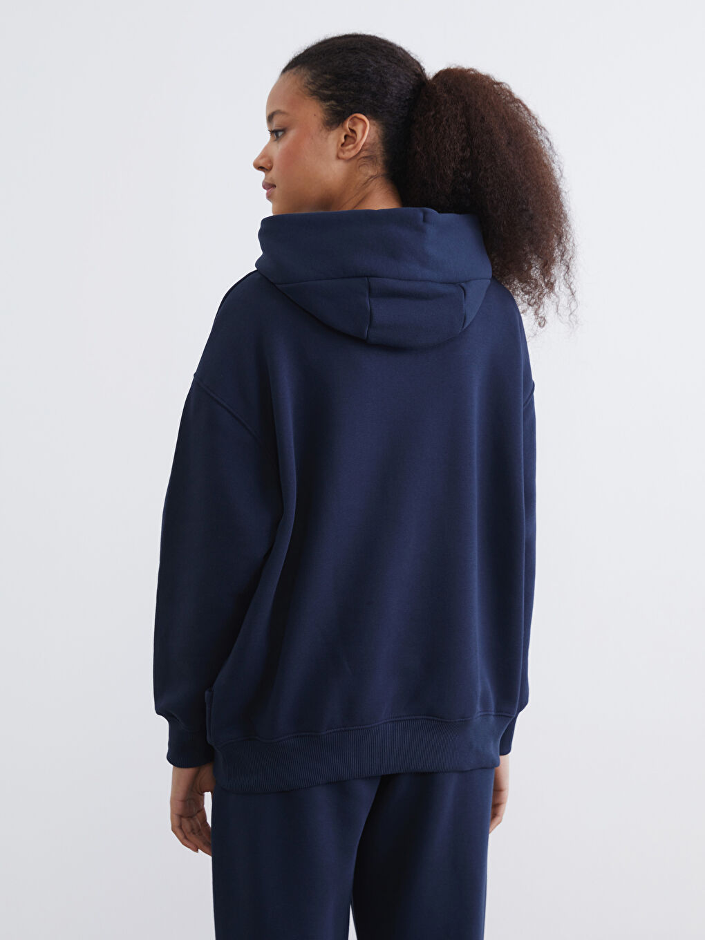 Lacivert Kanguru Cepli Kadın Kalın Hoodie-3