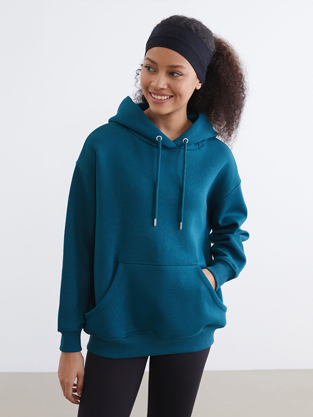 Haki Kanguru Cepli Kadın Kalın Hoodie