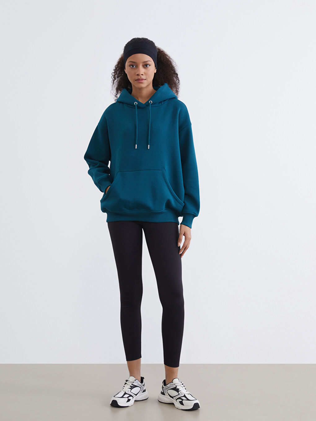 Haki Kanguru Cepli Kadın Kalın Hoodie-1