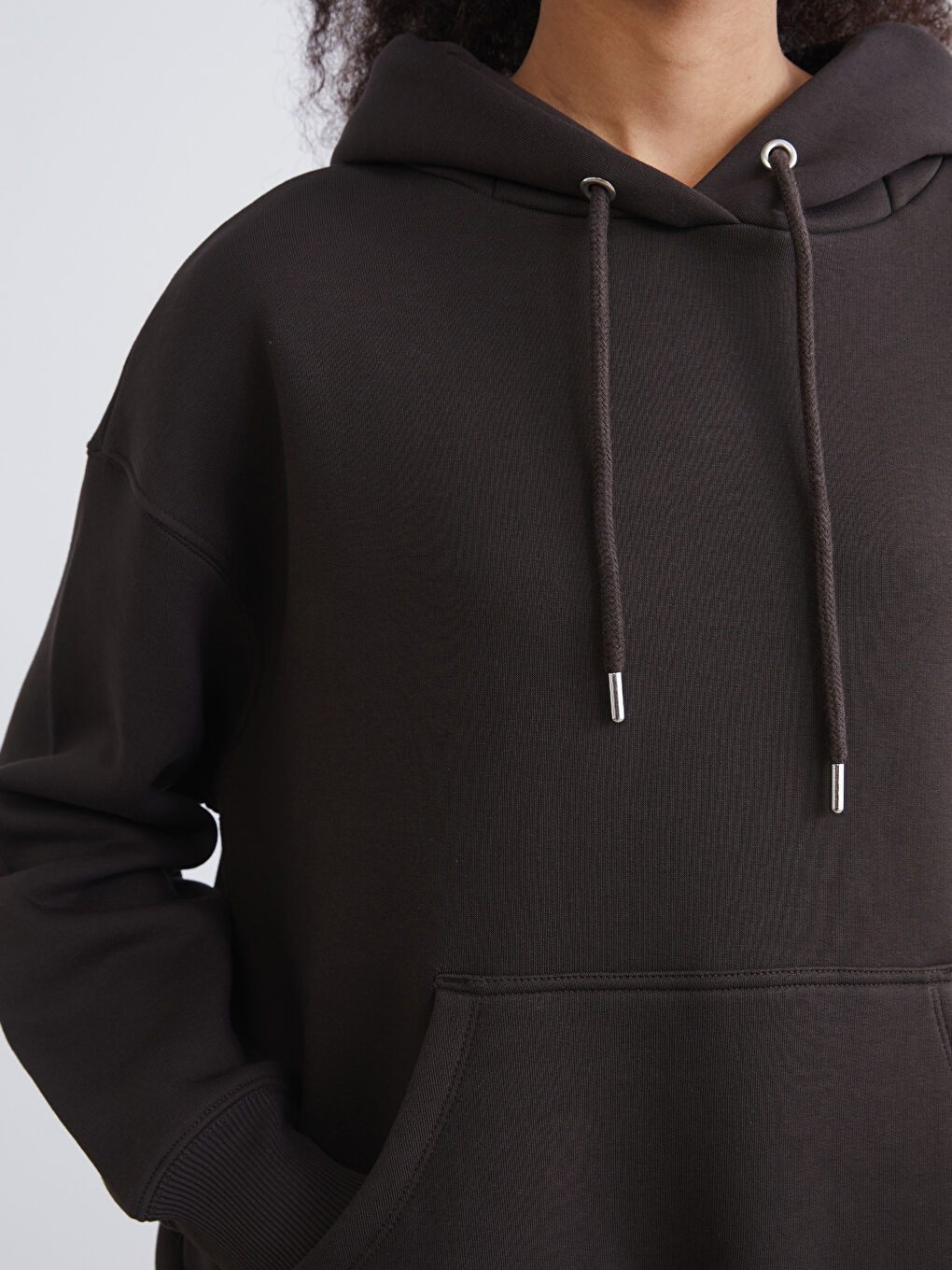 Kahverengi Kanguru Cepli Kadın Kalın Hoodie-2