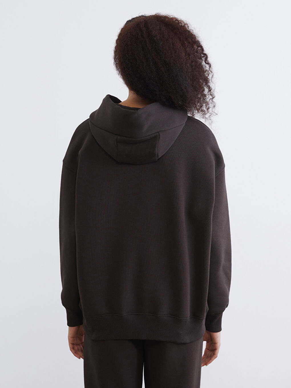 Kahverengi Kanguru Cepli Kadın Kalın Hoodie-3