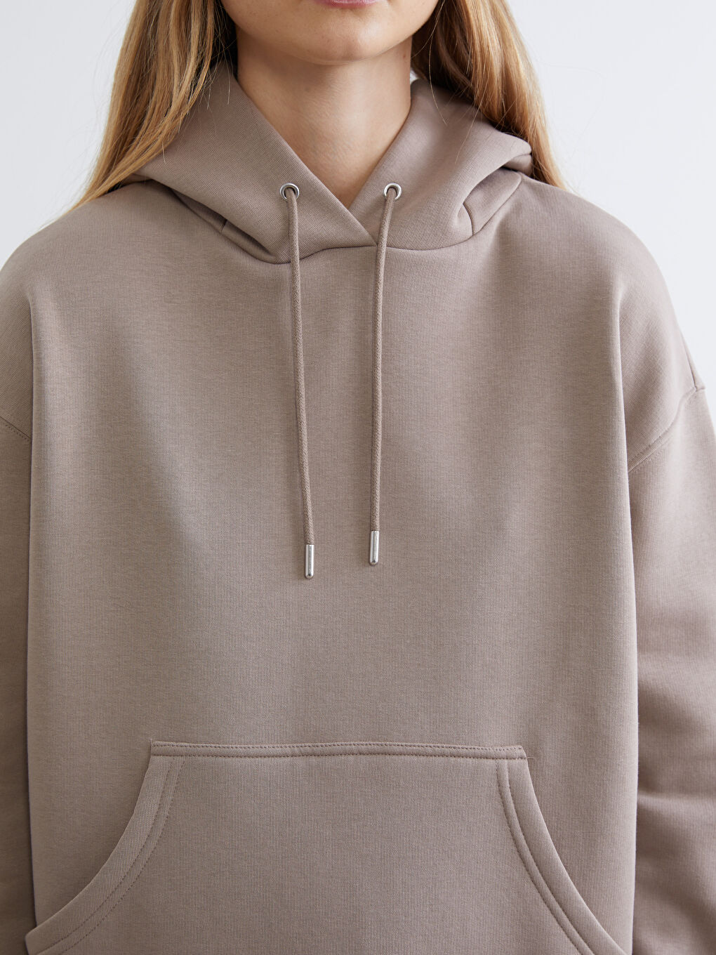 Kahverengi Kanguru Cepli Kadın Kalın Hoodie-2