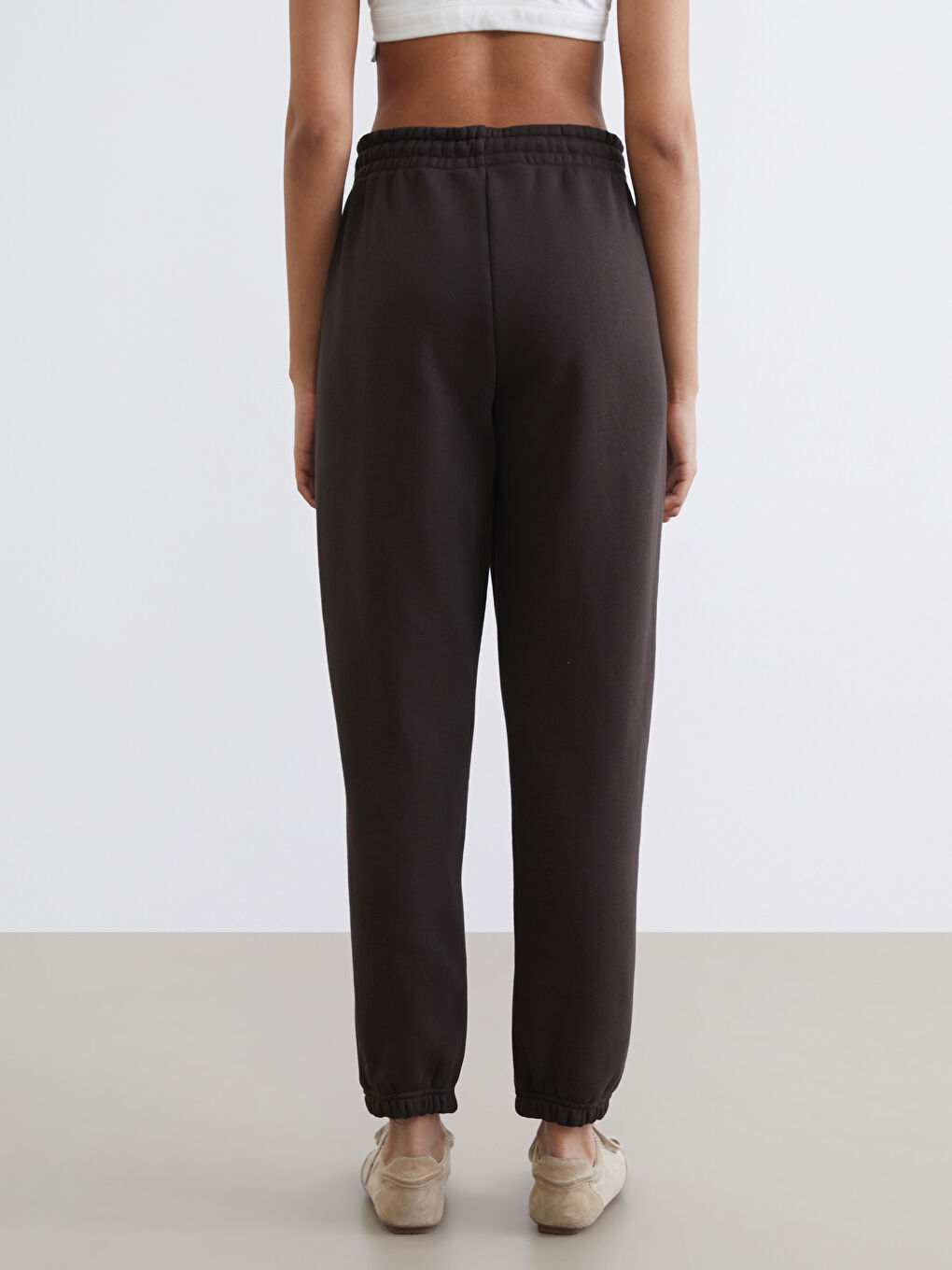 Kahverengi Beli Lastikli Kadın Kalın Jogger Eşofman Altı-3