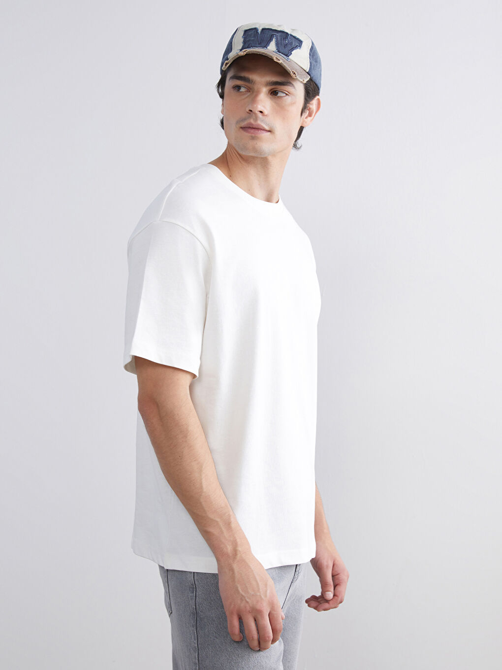 Ekru Bisiklet Yaka Penye Erkek Tişört 3'lü Paket-3