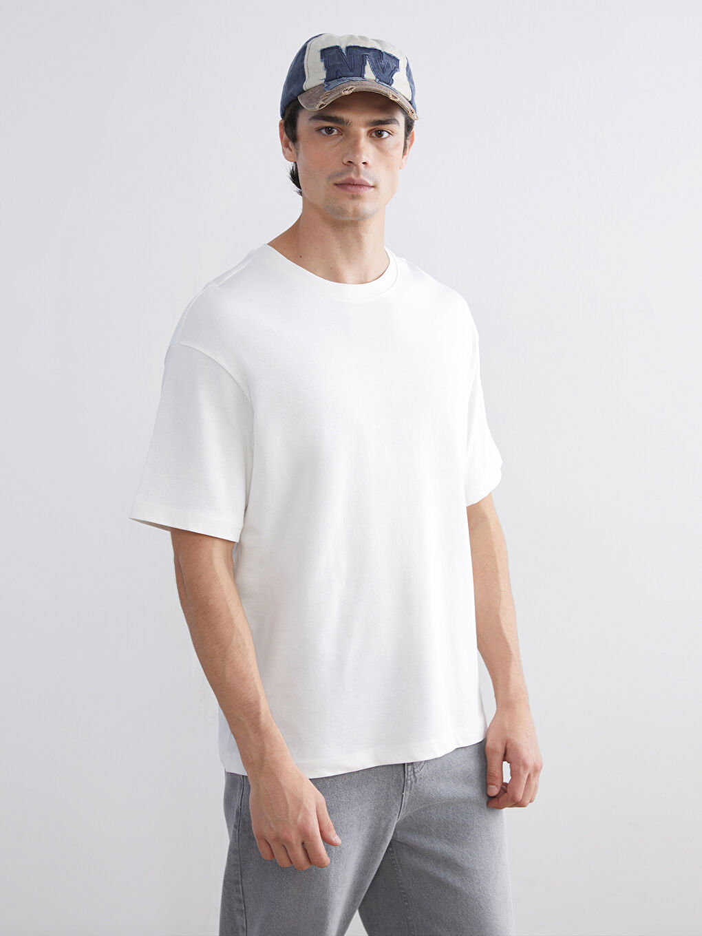 Ekru Bisiklet Yaka Penye Erkek Tişört 3'lü Paket-7