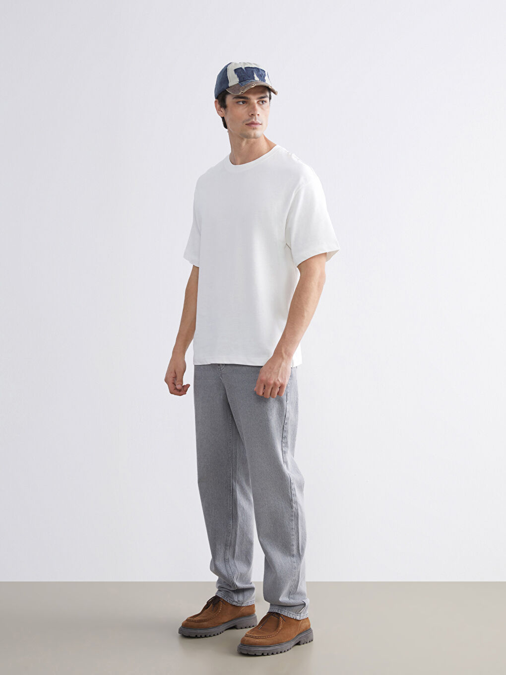 Ekru Bisiklet Yaka Penye Erkek Tişört 3'lü Paket-8