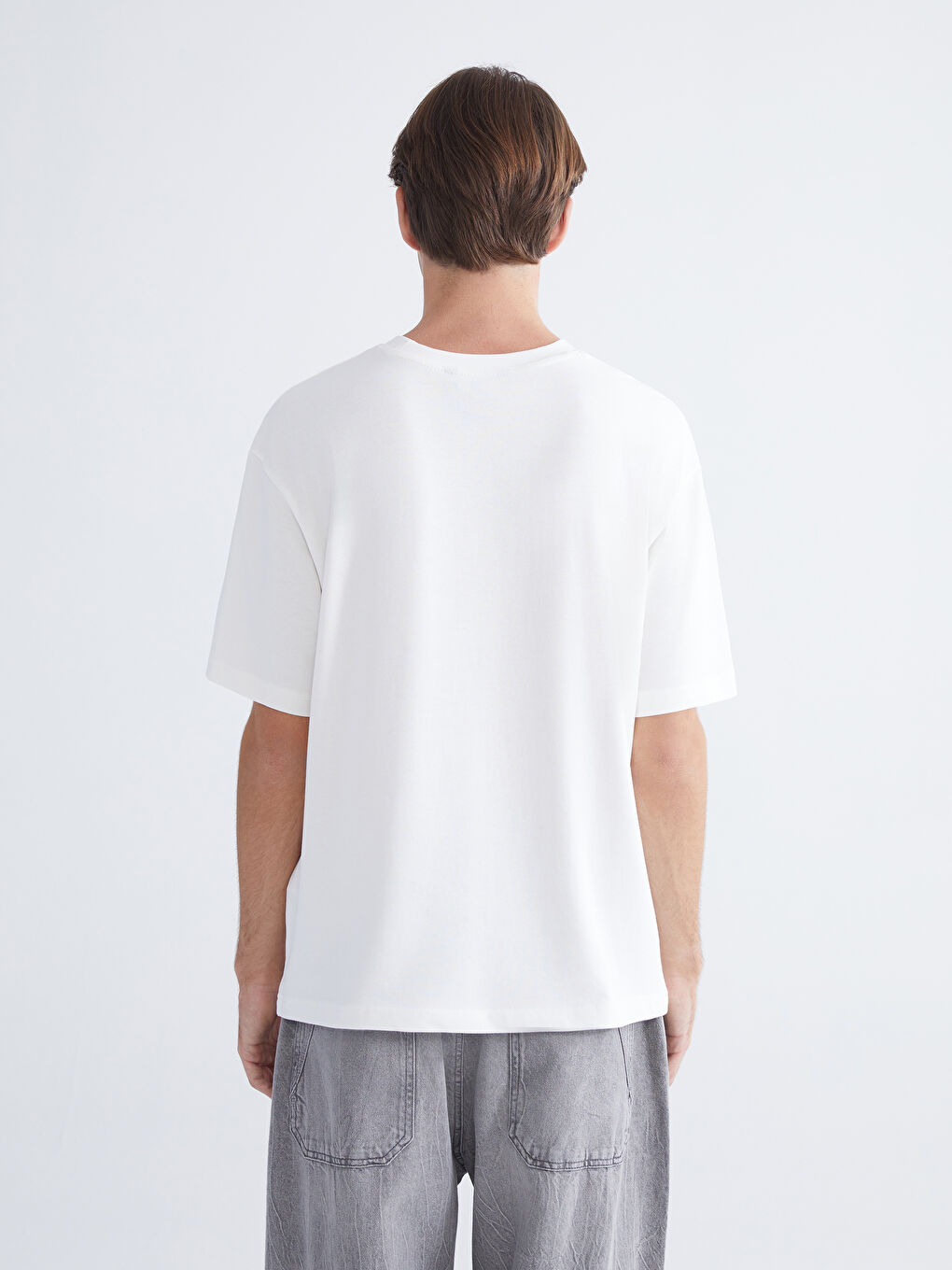 Ekru Bisiklet Yaka Penye Erkek Tişört 3'lü Paket-6