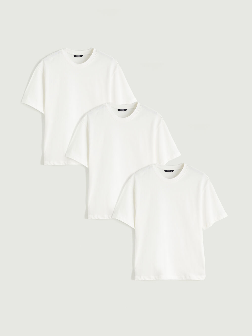 Ekru Bisiklet Yaka Penye Erkek Tişört 3'lü Paket-11