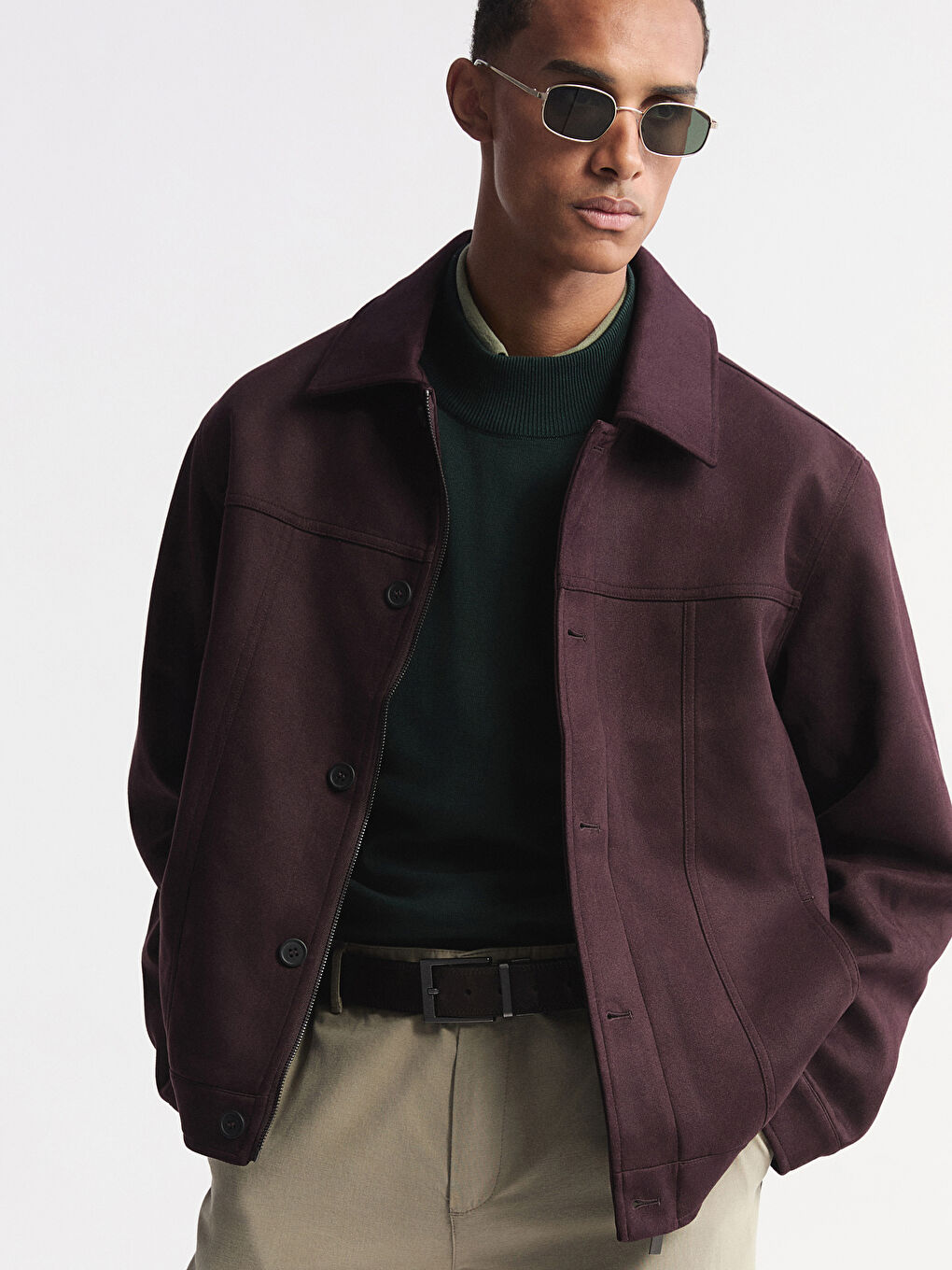 Mürdüm Rahat Kalıp Gömlek Yaka Süet Erkek Mont-3