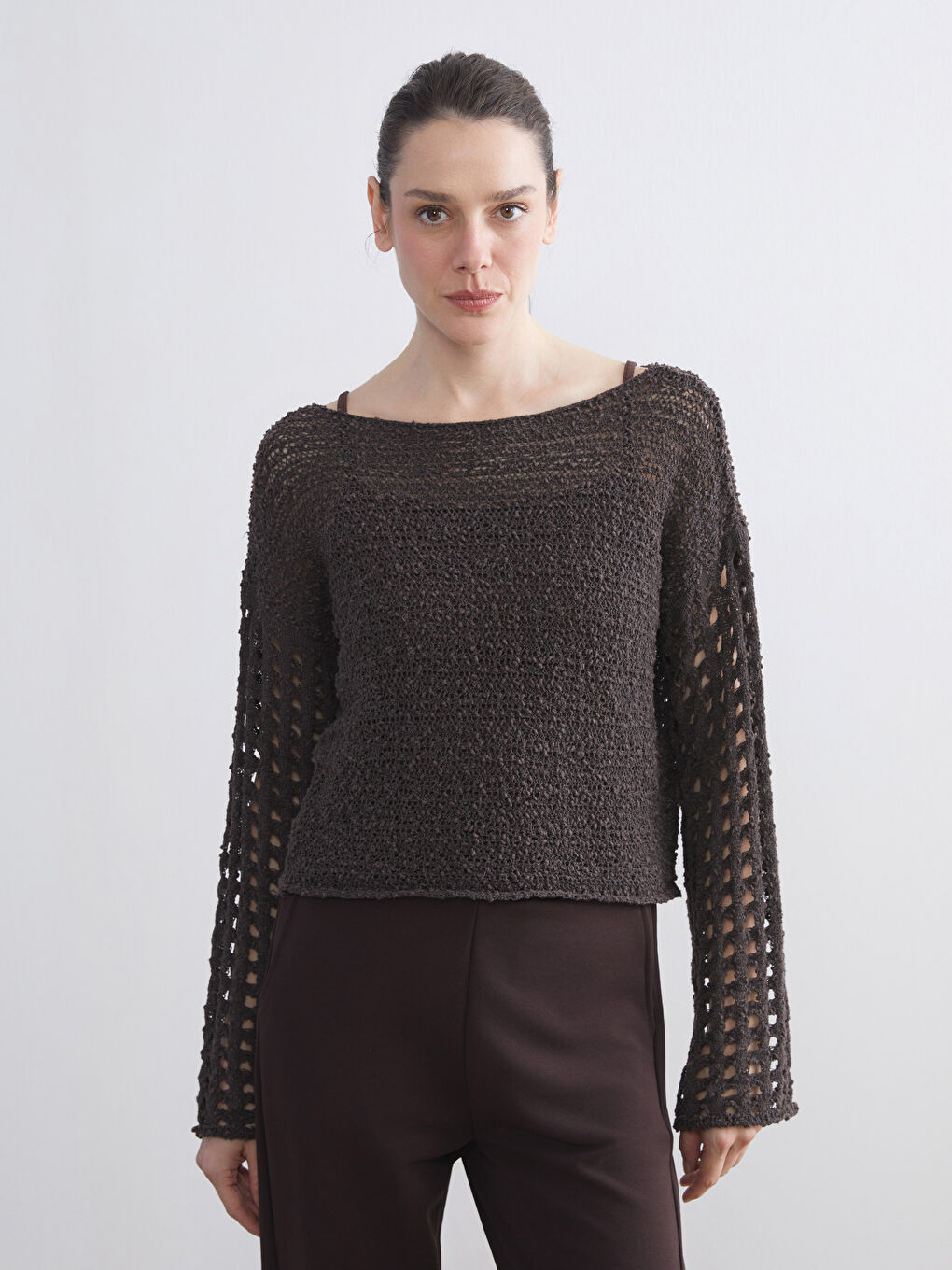 Slash Neck Hole-Knitted Women's Knitwear Sweater