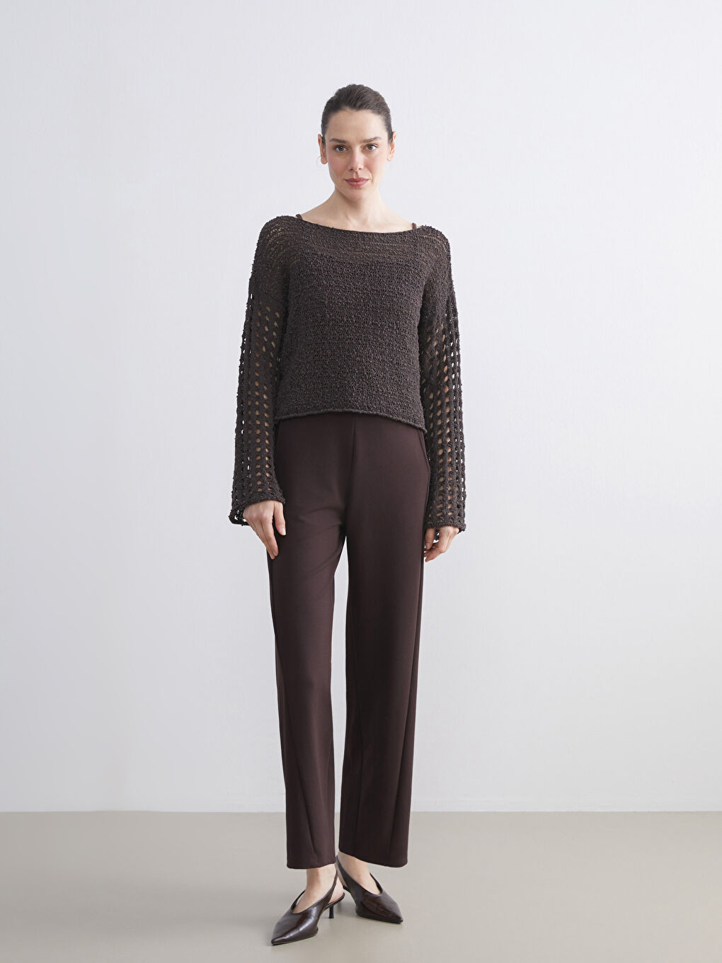 Slash Neck Hole-Knitted Women's Knitwear Sweater-1