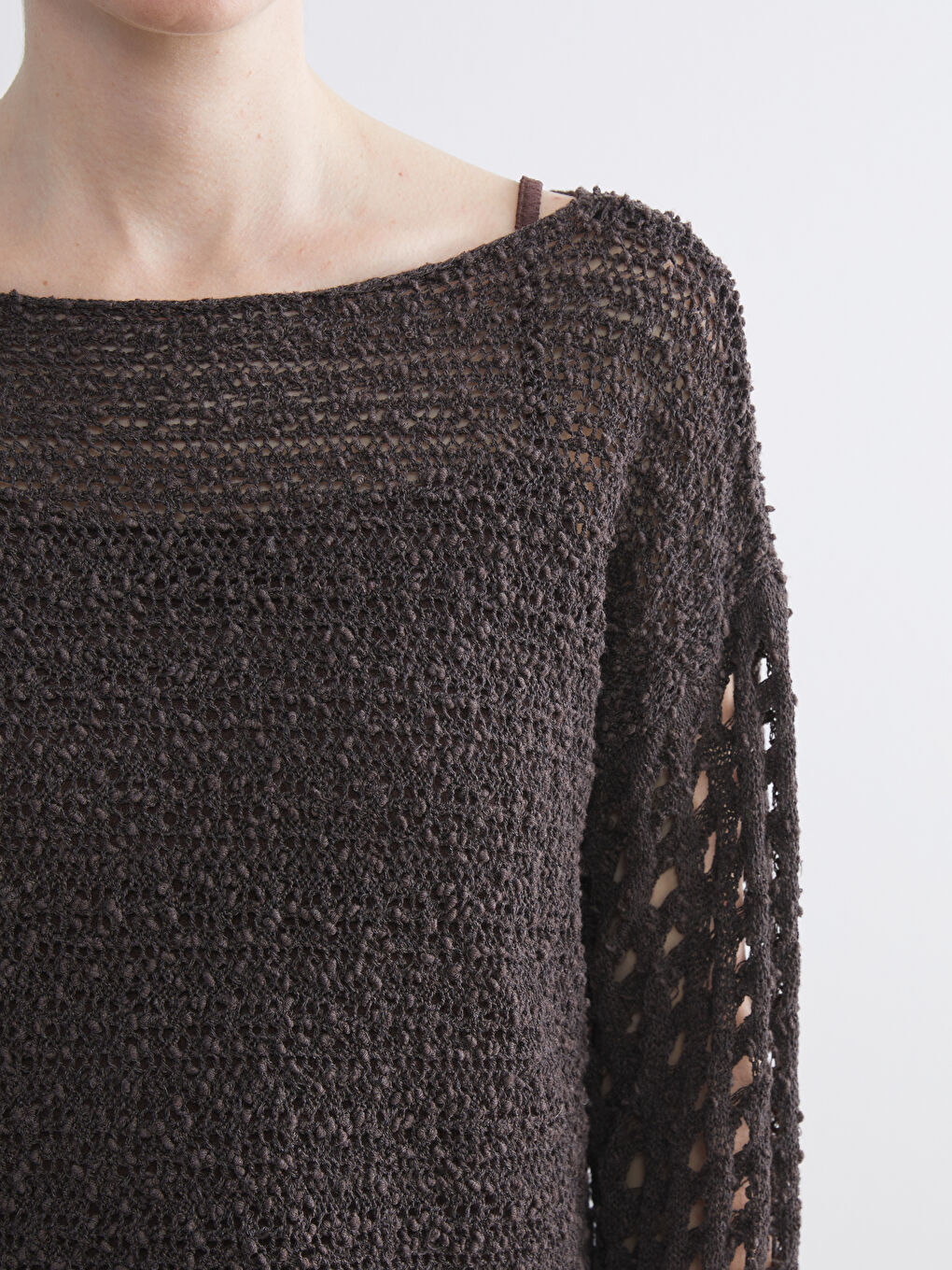 Slash Neck Hole-Knitted Women's Knitwear Sweater-2