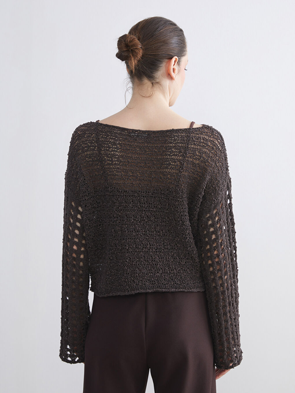 Slash Neck Hole-Knitted Women's Knitwear Sweater-3