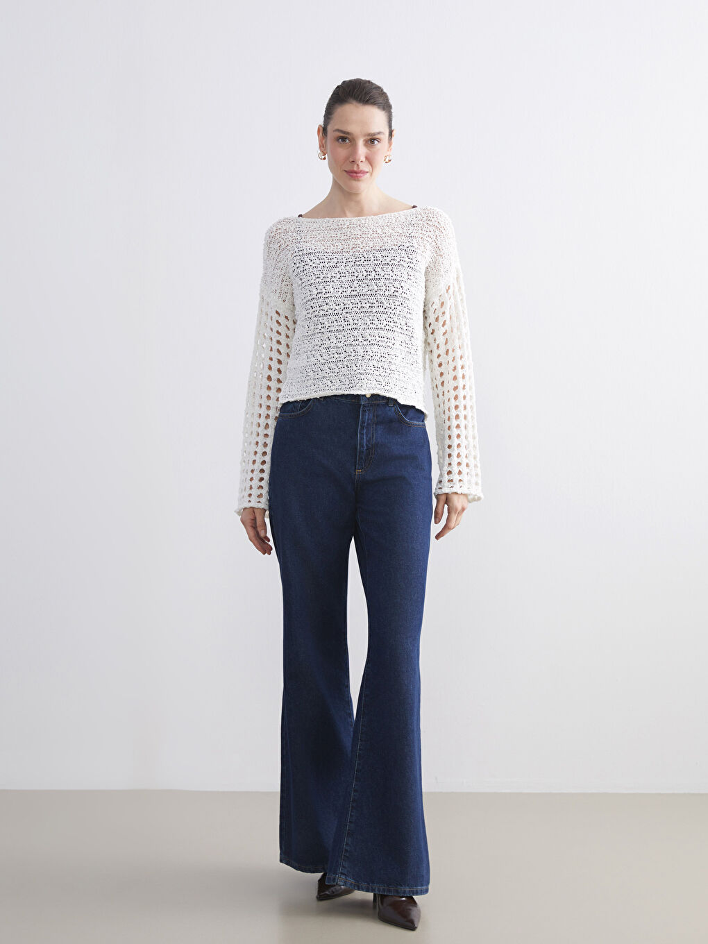 Slash Neck Hole-Knitted Women's Knitwear Sweater-1