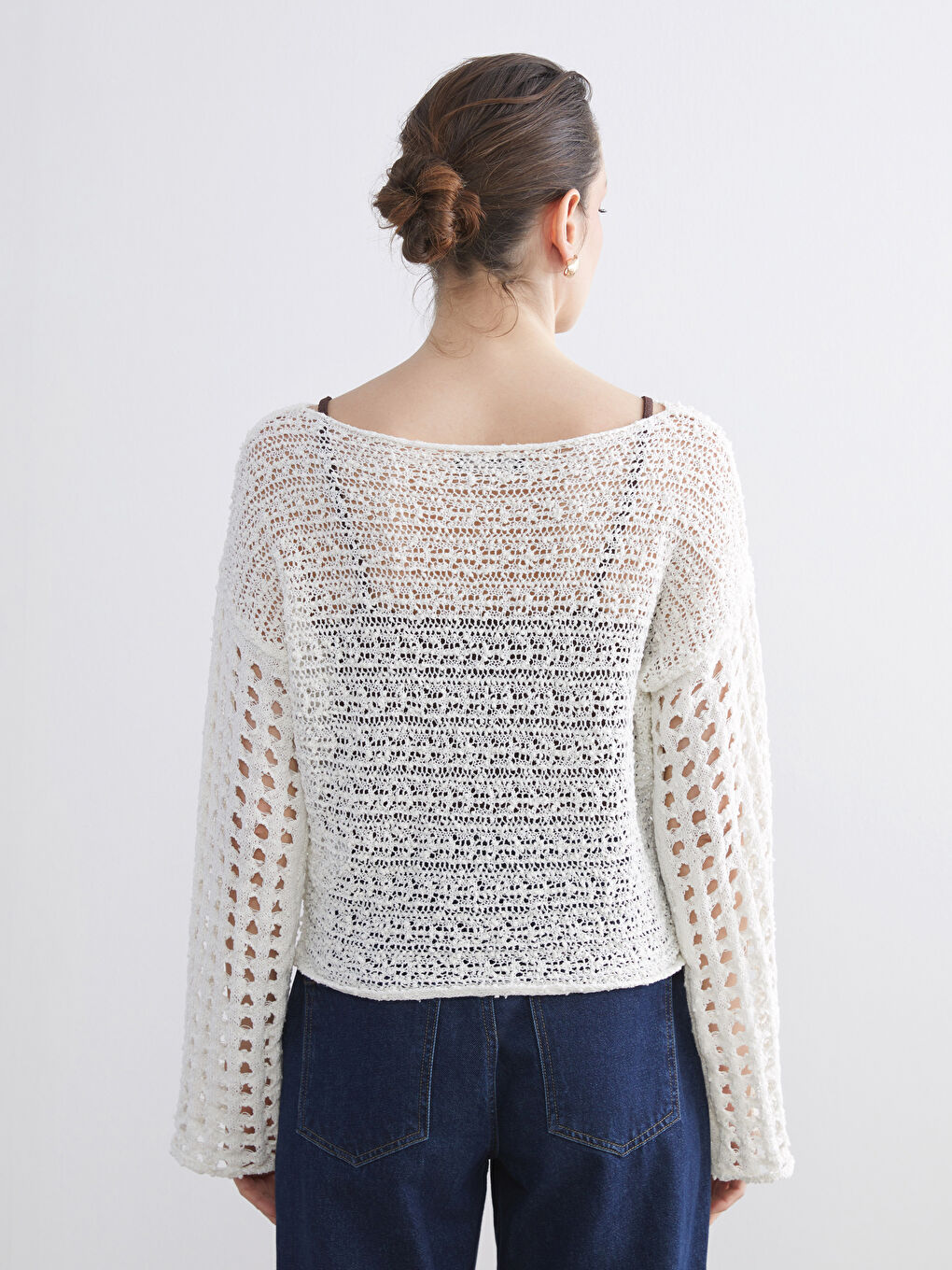 Slash Neck Hole-Knitted Women's Knitwear Sweater-3