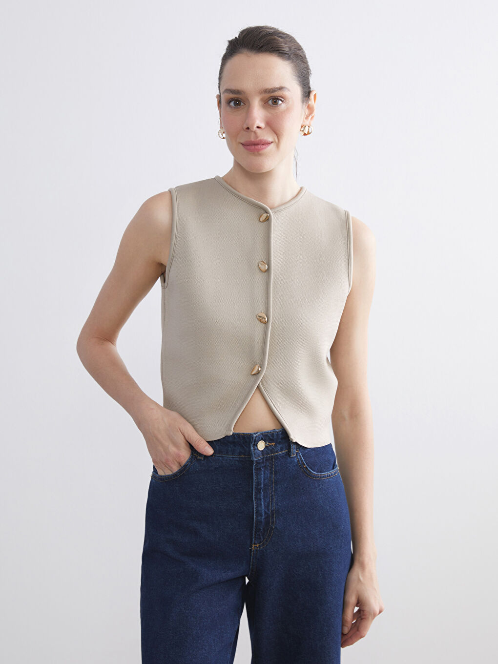Crew Neck Women's Knitwear Waistcoat