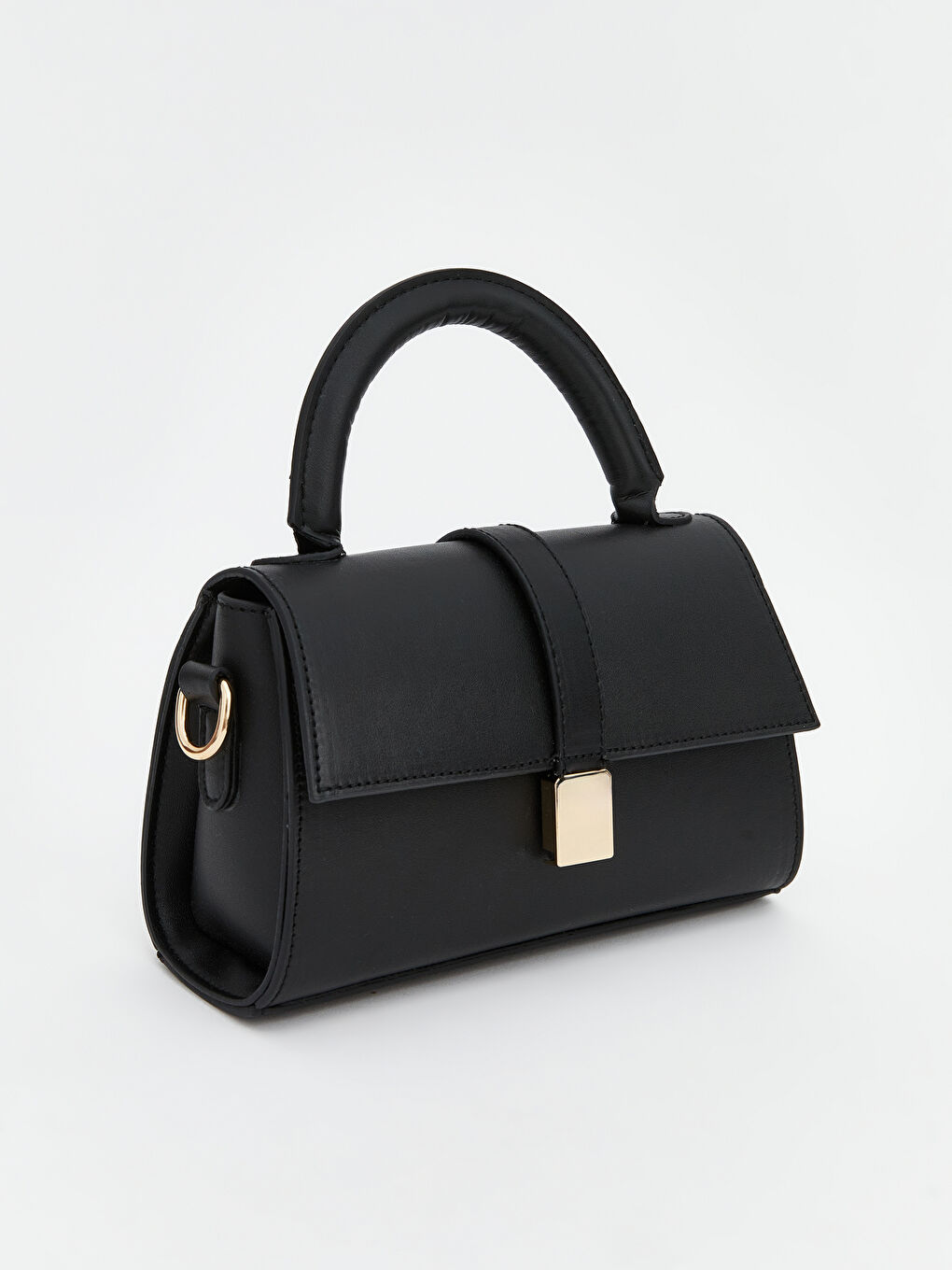 Siyah Deri Görünümlü Çıkarılabilir Askılı Kadın Omuz Çantası-1