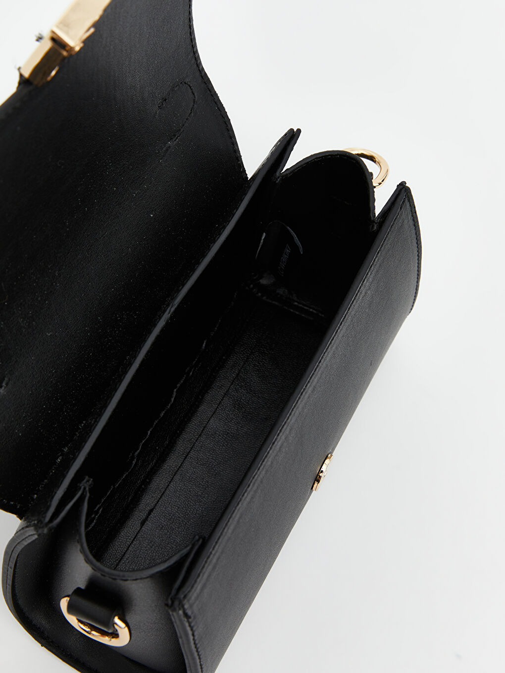 Siyah Deri Görünümlü Çıkarılabilir Askılı Kadın Omuz Çantası-2