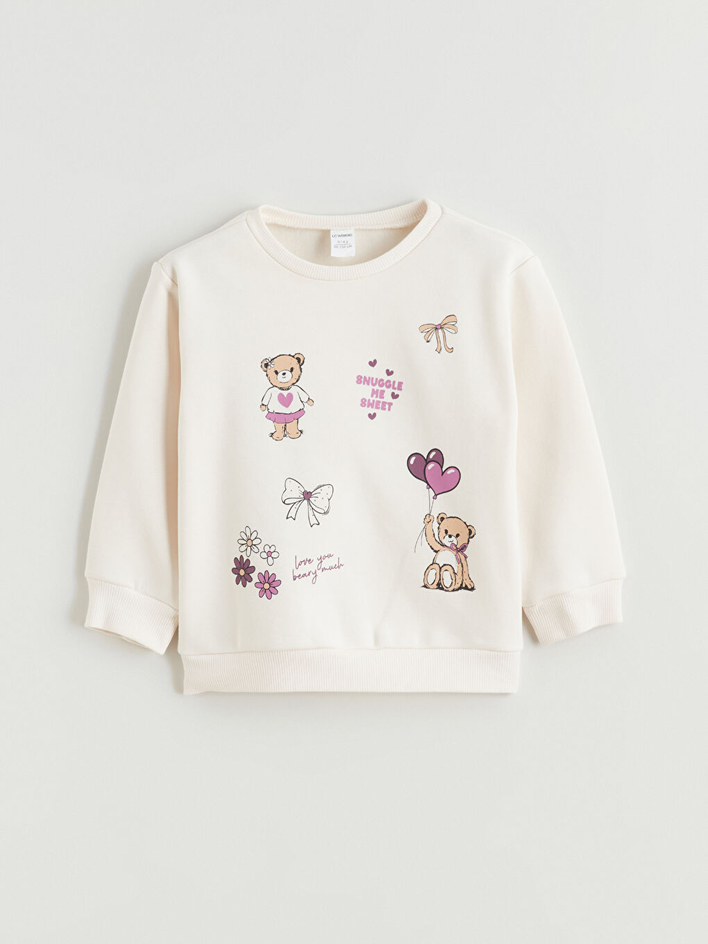 Ekru Bisiklet Yaka Kız Çocuk Sweatshirt