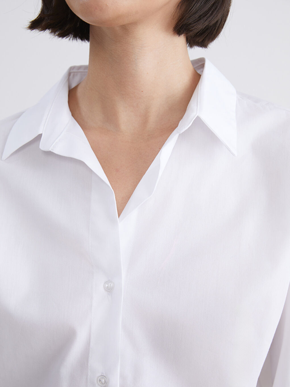 Ekru Düşük Omuzlu Oversize Kadın Gömlek-2