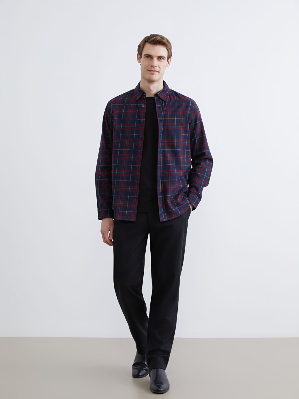 Regular Fit Long Sleeve Plaid Men's Flannel Shirt-1