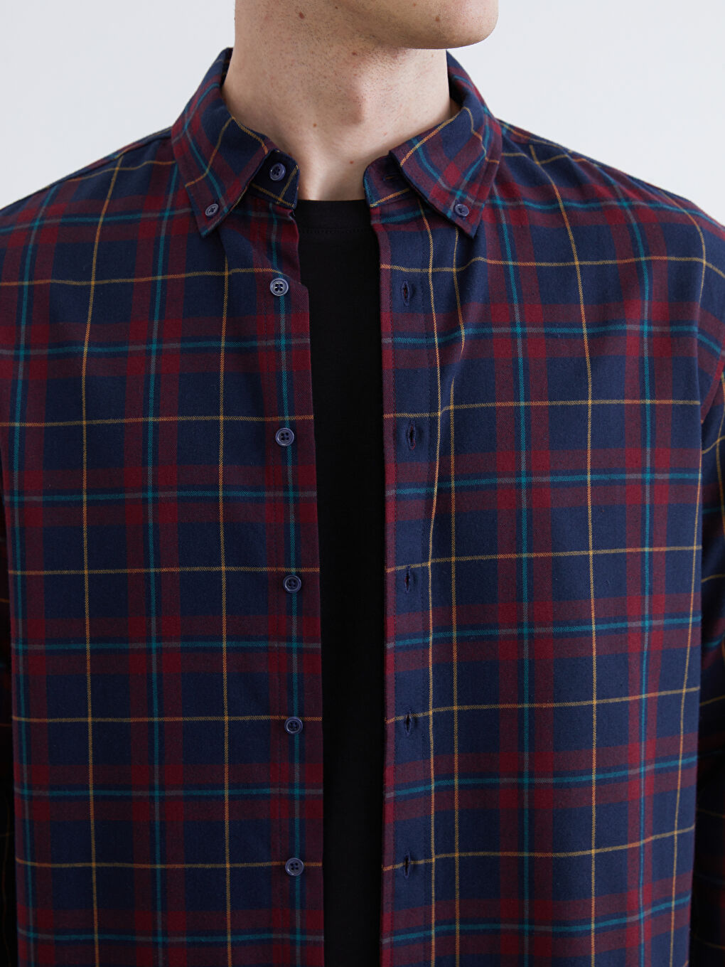 Regular Fit Long Sleeve Plaid Men's Flannel Shirt-2