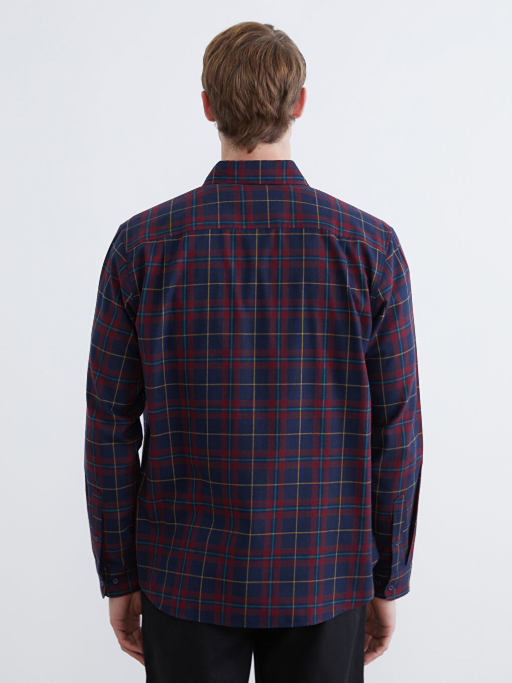 Regular Fit Long Sleeve Plaid Men's Flannel Shirt-3