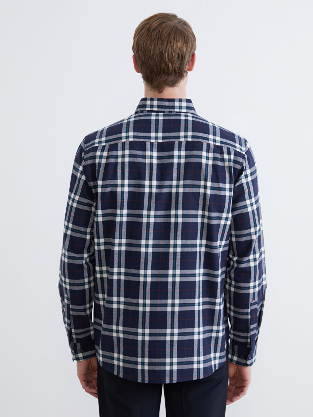 რეგულარული ჭრა გრძელმკლავიანი პლედი მამაკაცის ფლანელის პერანგი-3