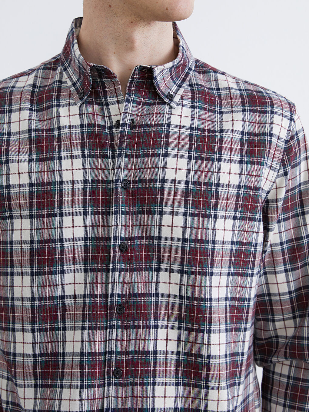 قميص الفانيلا كم طويل كارو قصة مريحة رجال-2