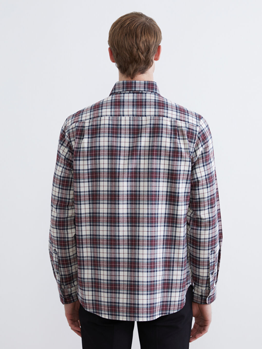 قميص الفانيلا كم طويل كارو قصة مريحة رجال-3