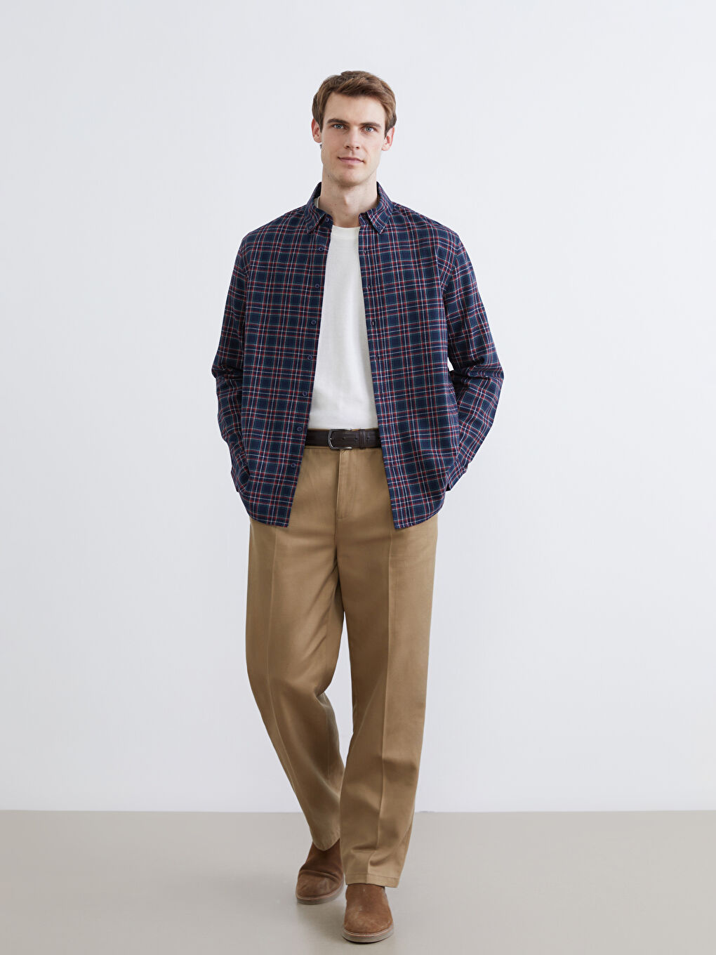 Lacivert Regular Fit Uzun Kollu Ekose Erkek Oduncu Gömlek-1