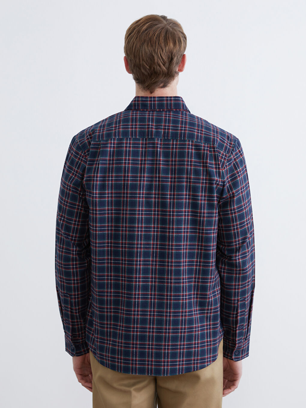 Lacivert Regular Fit Uzun Kollu Ekose Erkek Oduncu Gömlek-3