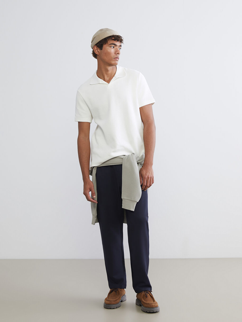 Ekru Polo Yaka Pike Erkek Tişört-1