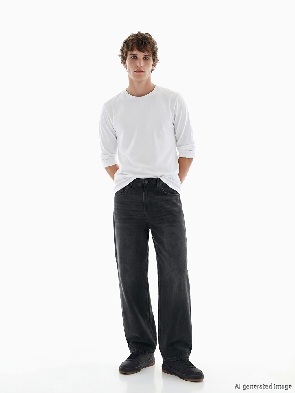 Siyah Loose Fit Erkek Jean Pantolon-2