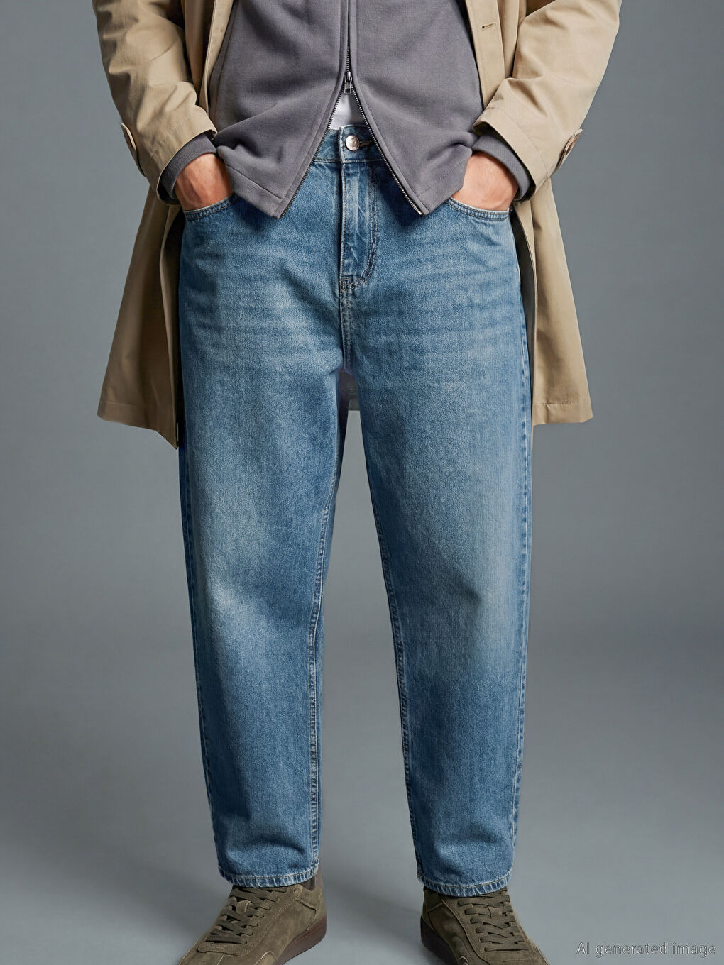 Yeşil Super Baggy Fit Erkek Jean Pantolon-4