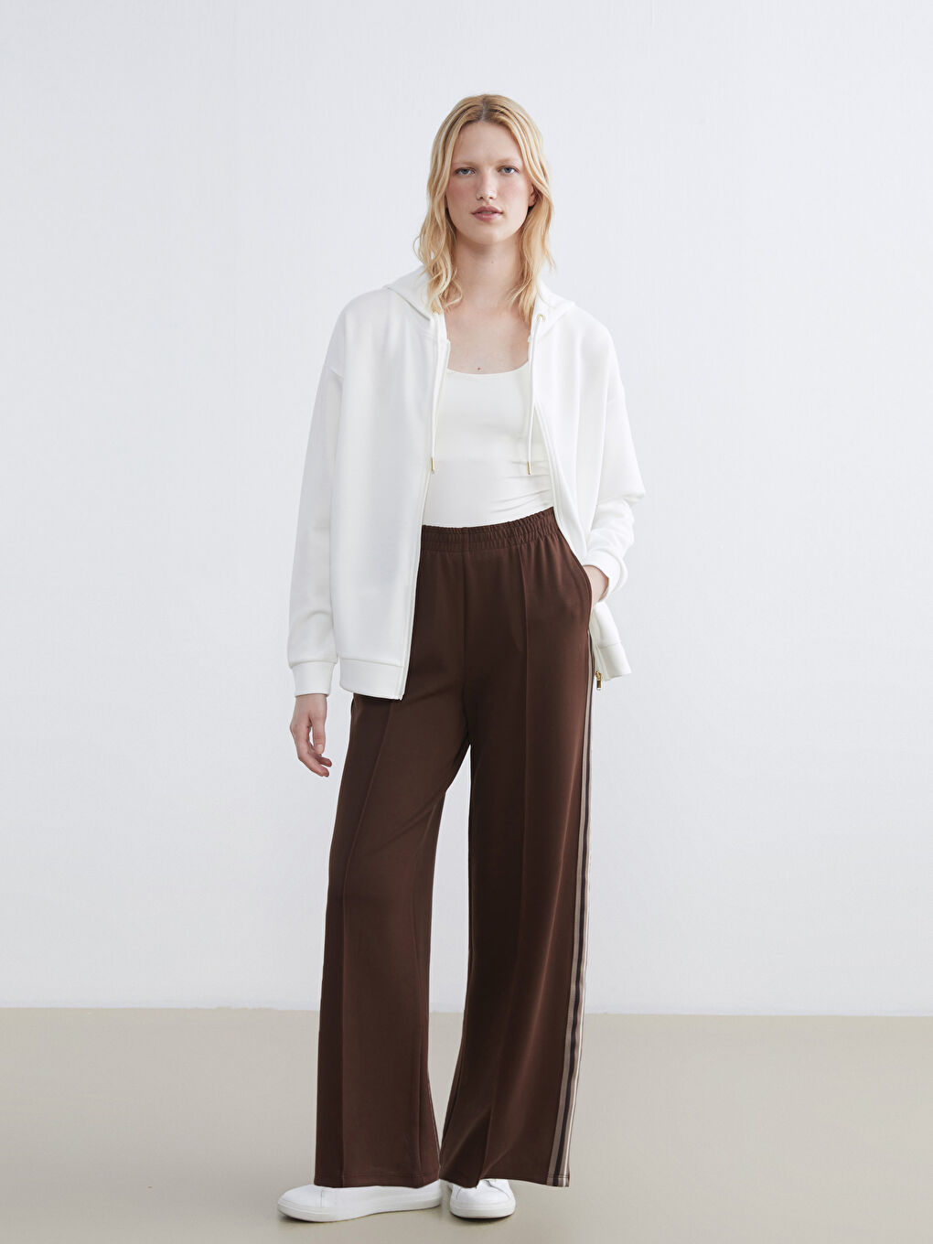 Kahverengi Beli Lastikli Kadın Eşofman Altı