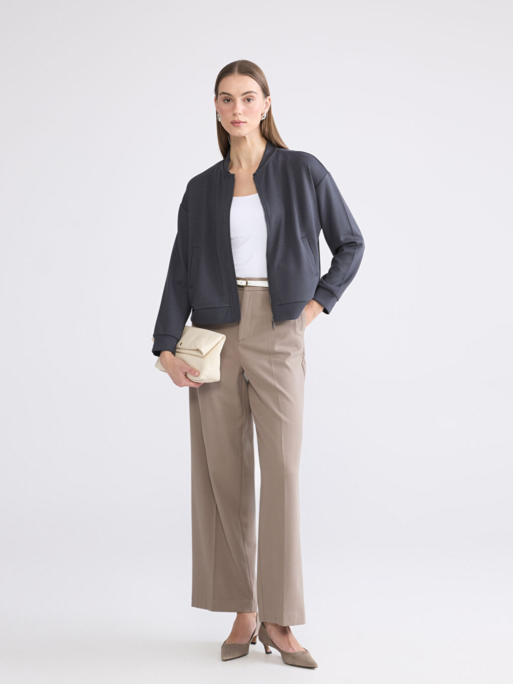 College Collar Oversize Women's Zip-Up Sweatshirt-1