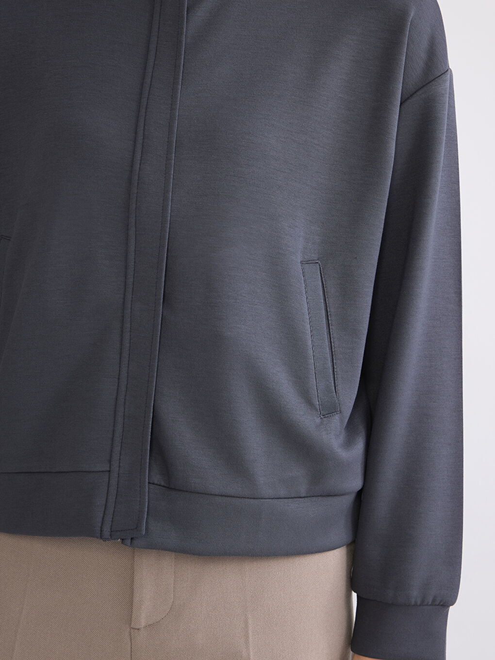 College Collar Oversize Women's Zip-Up Sweatshirt-2