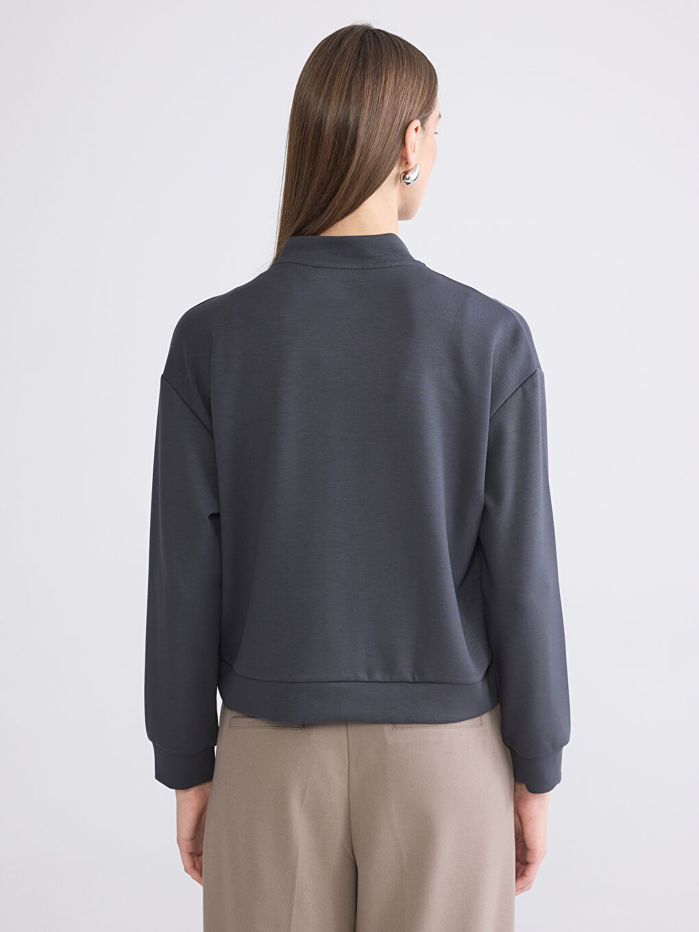 College Collar Oversize Women's Zip-Up Sweatshirt-3