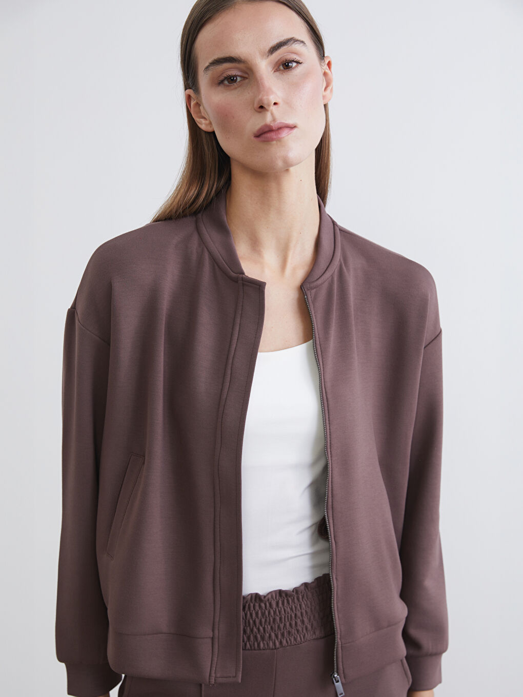 College Collar Oversize Women's Zip-Up Sweatshirt