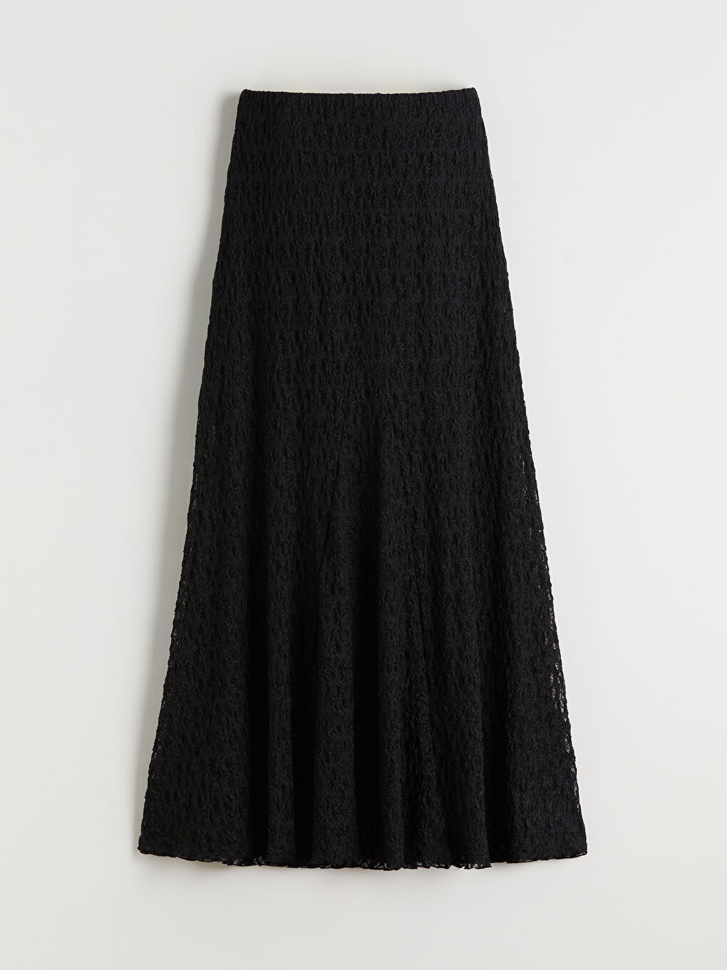 Siyah Beli Lastikli A Kesim Dantelli Etek-4