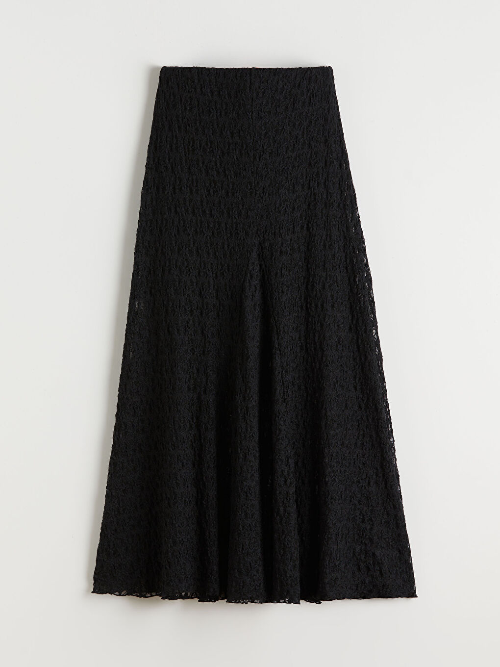 Siyah Beli Lastikli A Kesim Dantelli Etek-5